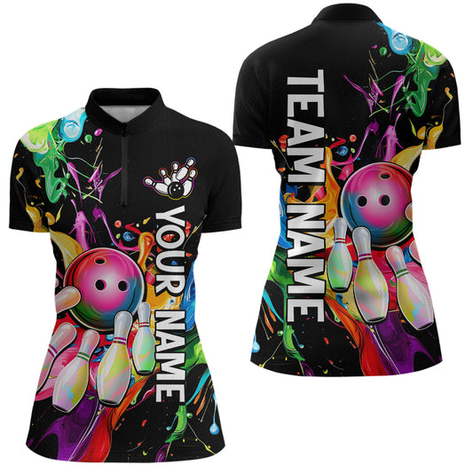 Colorful Bowling Shirt Bowling Jersey Women Personalized Bowling Team Jersey Polo & 1/4 Zip HNT33