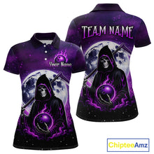 Load image into Gallery viewer, Custom Purple Skeleton Bowling Jersey for Women Bowling Uniform Polo &amp; 1/4 Zip Bowling Team Shirts HNT109