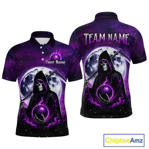 Custom Purple Skeleton Bowling Jersey for Men Bowling Uniform Polo & 1/4 Zip Bowling Team Shirts HNT109