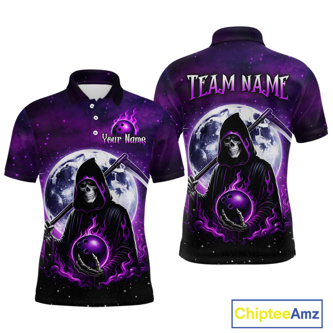 Custom Purple Skeleton Bowling Jersey for Men Bowling Uniform Polo & 1/4 Zip Bowling Team Shirts HNT109