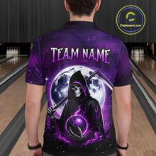Load image into Gallery viewer, Custom Purple Skeleton Bowling Jersey for Men Bowling Uniform Polo &amp; 1/4 Zip Bowling Team Shirts HNT109