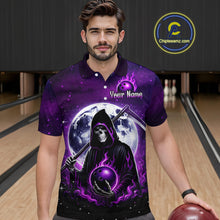 Load image into Gallery viewer, Custom Purple Skeleton Bowling Jersey for Men Bowling Uniform Polo &amp; 1/4 Zip Bowling Team Shirts HNT109