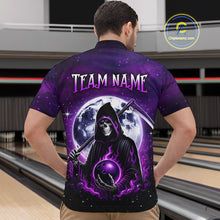 Load image into Gallery viewer, Custom Purple Skeleton Bowling Jersey for Men Bowling Uniform Polo &amp; 1/4 Zip Bowling Team Shirts HNT109