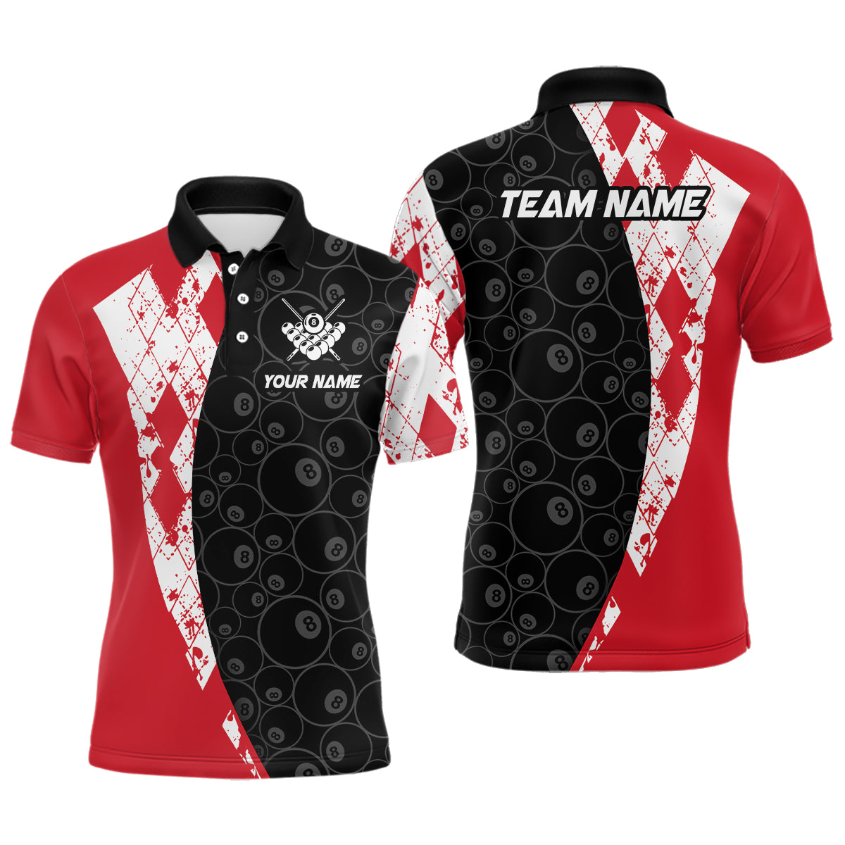 Red 8 Ball Billiard Shirts for Men Billiard Team Shirts Billiard League for Polo & 1/4 Zipper NNT84