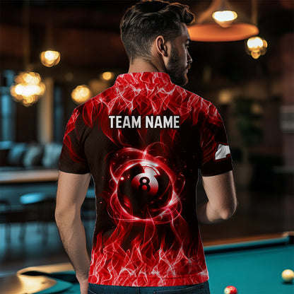 Red Flaming 8 Ball Pool Shirts Men Billiard Polo & 1/4 Zip Shirts Billiard Team Jerseys NNT10