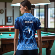 Load image into Gallery viewer, Blue Flaming 8 Ball Pool Shirts Women Billiard Polo &amp; 1/4 Zip Shirts Billiard Team Jerseys NNT10