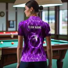 Load image into Gallery viewer, Purple Flaming 8 Ball Pool Shirts Women Billiard Polo &amp; 1/4 Zip Shirts Billiard Team Jerseys NNT10