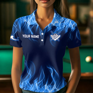 Blue Flaming 8 Ball Pool Shirts Women Billiard Polo & 1/4 Zip Shirts Billiard Team Jerseys NNT10