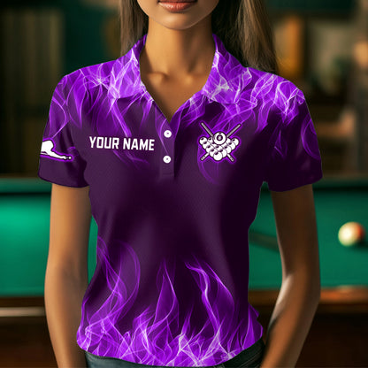Purple Flaming 8 Ball Pool Shirts Women Billiard Polo & 1/4 Zip Shirts Billiard Team Jerseys NNT10