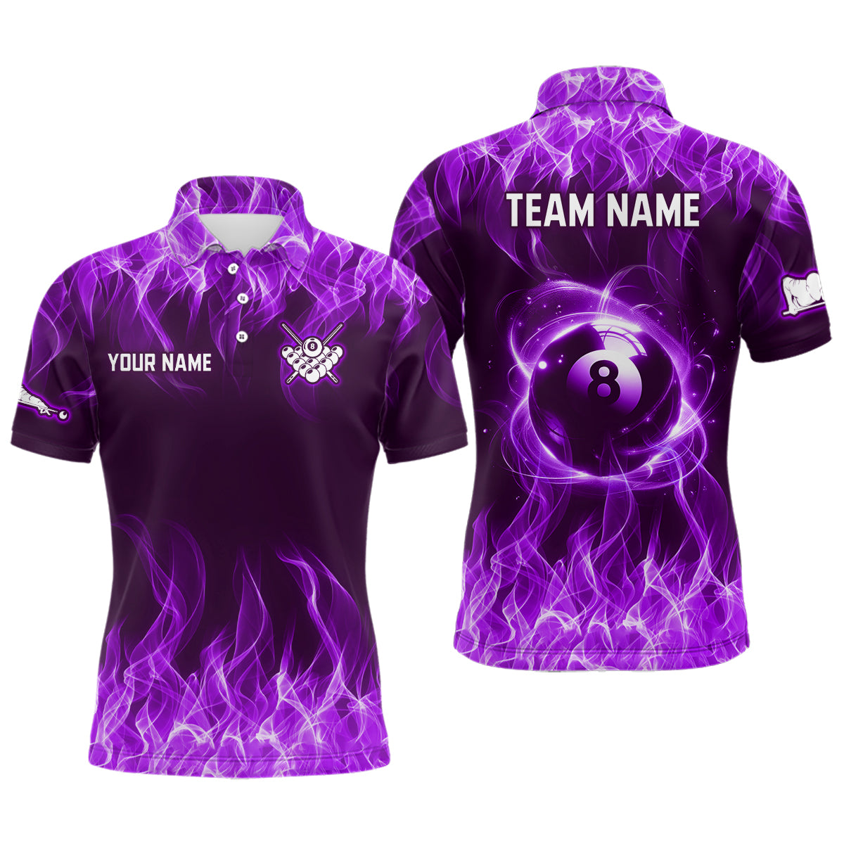 Purple Flaming 8 Ball Pool Shirts Men Billiard Polo & 1/4 Zip Shirts Billiard Team Jerseys NNT10