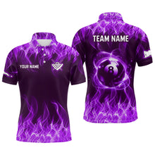 Load image into Gallery viewer, Purple Flaming 8 Ball Pool Shirts Men Billiard Polo &amp; 1/4 Zip Shirts Billiard Team Jerseys NNT10