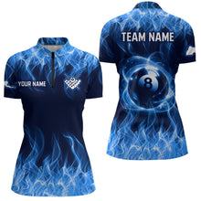 Load image into Gallery viewer, Blue Flaming 8 Ball Pool Shirts Women Billiard Polo &amp; 1/4 Zip Shirts Billiard Team Jerseys NNT10