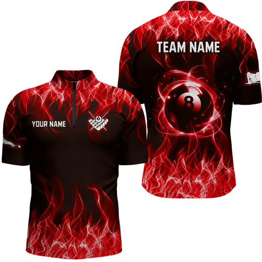 Red Flaming 8 Ball Pool Shirts Men Billiard Polo & 1/4 Zip Shirts Billiard Team Jerseys NNT10