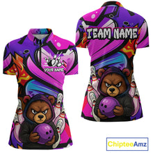 Load image into Gallery viewer, Custom Funny Bear Bowling Women Bowling Shirt Polo &amp; Quarter-Zip Bowling Team Jerseys HNT84