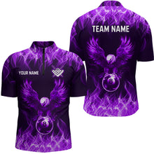 Load image into Gallery viewer, Personalized Purple Eagle Flaming 8 Ball Pool Bliiard Polo &amp; 1/4 Zip, Billiard Shirt for Men, Billiard Team Jerseys NNT36