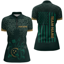 Load image into Gallery viewer, Custom Name St Patrick's Day US Flag Bowling Shirt Women Team Polo &amp; 1/4 Zip Shirts Bowling Team HNT14