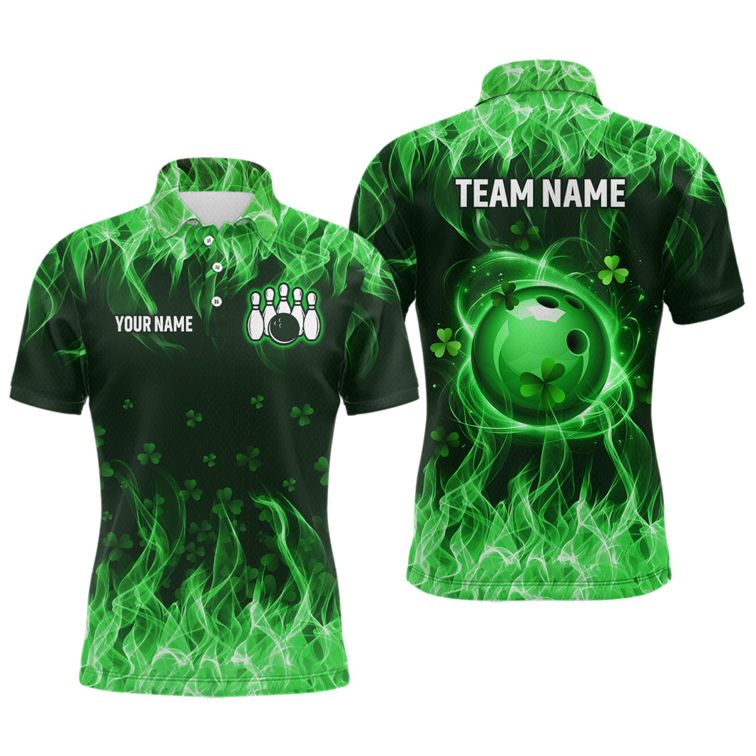Personalized St Patrick Day Funny Flaming Bowling Shirt Men Team Polo & 1/4 Zip Shirts HNT13