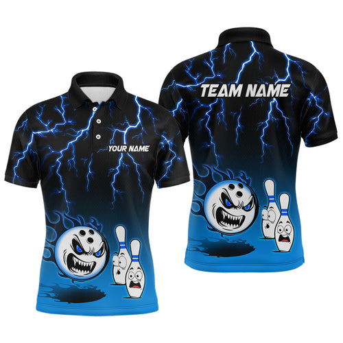 Blue Funny Crazy Bowling Shirt for Men Bowling Jersey Shirts Polo & Quarter- Zip Bowling League HNT17