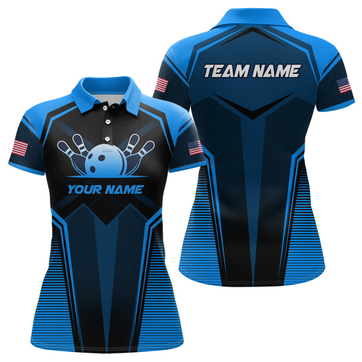 Custom Blue Bowling Jersey for Women Bowling Team Shirts Bowling Uniform Polo & 1/4 Zip HNT158
