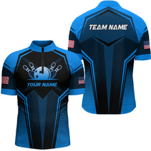 Load image into Gallery viewer, Custom Blue Bowling Jersey for Men Bowling Team Shirts Bowling Uniform Polo &amp; 1/4 Zip HNT158