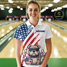 Load image into Gallery viewer, Funny US Flag French Bulldog Bowling Women Polo &amp; 1/4 Zip Shirts Bowling Team Jersey HNT88
