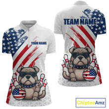 Load image into Gallery viewer, Funny US Flag French Bulldog Bowling Women Polo &amp; 1/4 Zip Shirts Bowling Team Jersey HNT88