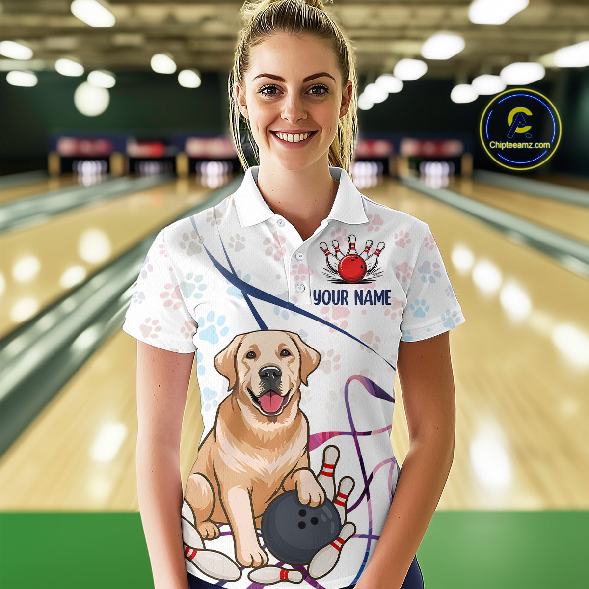 Custom Funny Dog Paw Bowling Women Polo & 1/4 Zip Shirts Bowling Team Jerseys HNT95