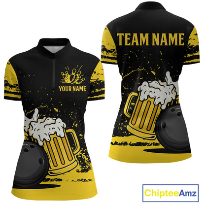 Custom Funny Beer Bowling Women Shirts Bowling Uniform Polo & 1/4 Zip Bowling Team Jerseys HNT98