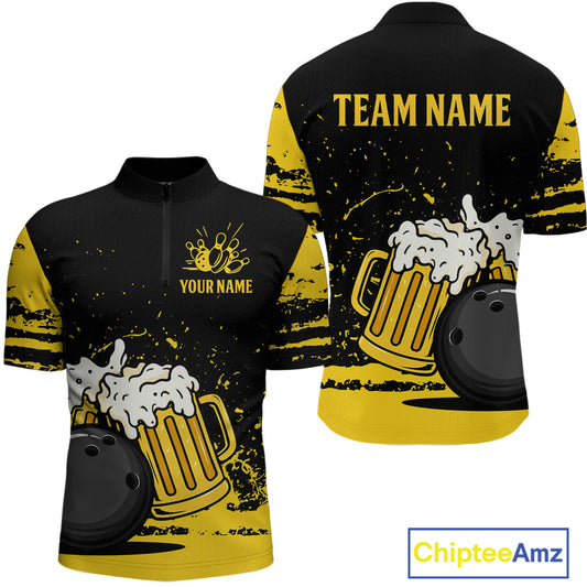 Custom Funny Beer Bowling Men Shirts Bowling Uniform Polo & 1/4 Zip Bowling Team Jerseys HNT98