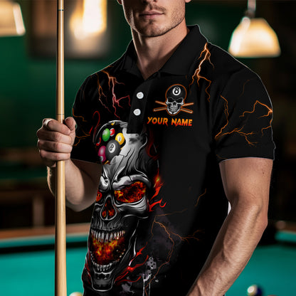 Thunder Skull Billiard Jerseys Men Polo & 1/4 Zip Shirt Skull 8 Ball Pool Billiard NNT03
