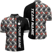 Load image into Gallery viewer, Dark Grey Bowling Pattern Custom Men Bowling Polo &amp; Quarter-Zip Shirts Bowling Team Jerseys HNT45