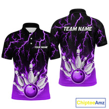 Load image into Gallery viewer, Purple Thunder Bowling Custom Men Bowling Shirt Polo &amp; Quarter-Zip Bowling Team Shirts HNT71