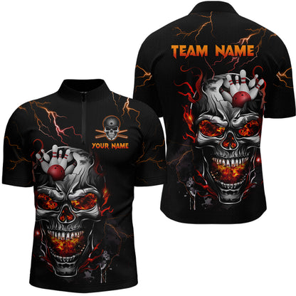 Thunder Bowling Jerseys Men Polo & 1/4 Zip Shirt Skull Bowling Shirt for Men HNT01