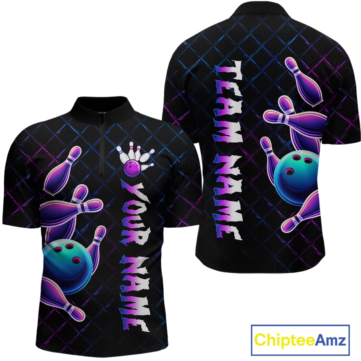 Neon Bowling Custom Men Bowling Shirt Polo & Quarter-Zip Bowling Team Jerseys HNT70