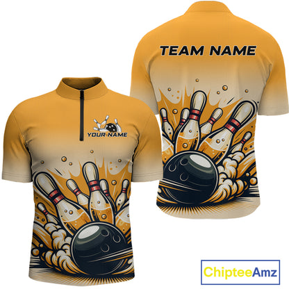 Funny Beer Bowling Jersey for Men Custom Bowling Uniform Polo & 1/4 Zip Team Bowling Shirts HNT118