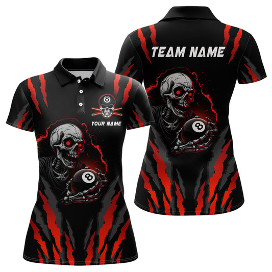 Personalized Skull Billiard Team Jerseys Billiard Shirts for Women Polo & 1/4 Zip Shirts NNT43