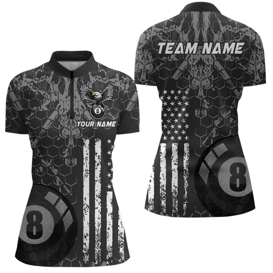 US Flag Eagle Billiard Jerseys 8 Ball Pool Billiard for Women Billiard Shirts Polo & 1/4 Zip NNT04