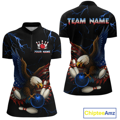 Blue Thunder US Flag Eagle Bowling Shirts for Women Team Bowling Polo & Quarter-Zip HNT96