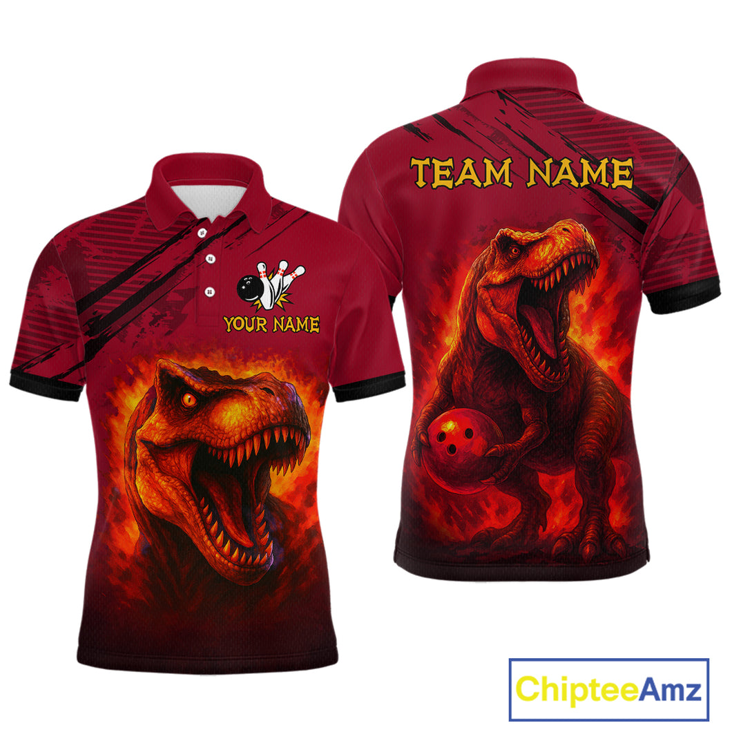 Red Dinosaur Bowling Custom Men Bowling Shirt Polo & Quarter-Zip Bowling Team Jerseys HNT72