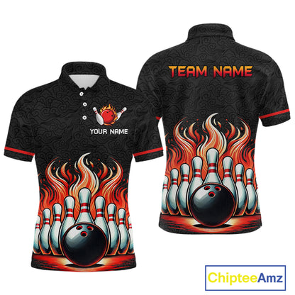 Flame Bowling Custom Men Bowling Shirt Polo & Quarter-Zip Bowling Team Jerseys HNT56