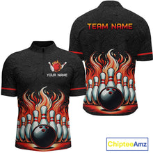Load image into Gallery viewer, Flame Bowling Custom Men Bowling Shirt Polo &amp; Quarter-Zip Bowling Team Jerseys HNT56
