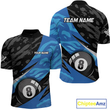 Load image into Gallery viewer, Blue Camo 8 Ball Billiard Shirts for Men Billiard Team Shirts Billiard Uniform Polo &amp; 1/4 Zip NNT77