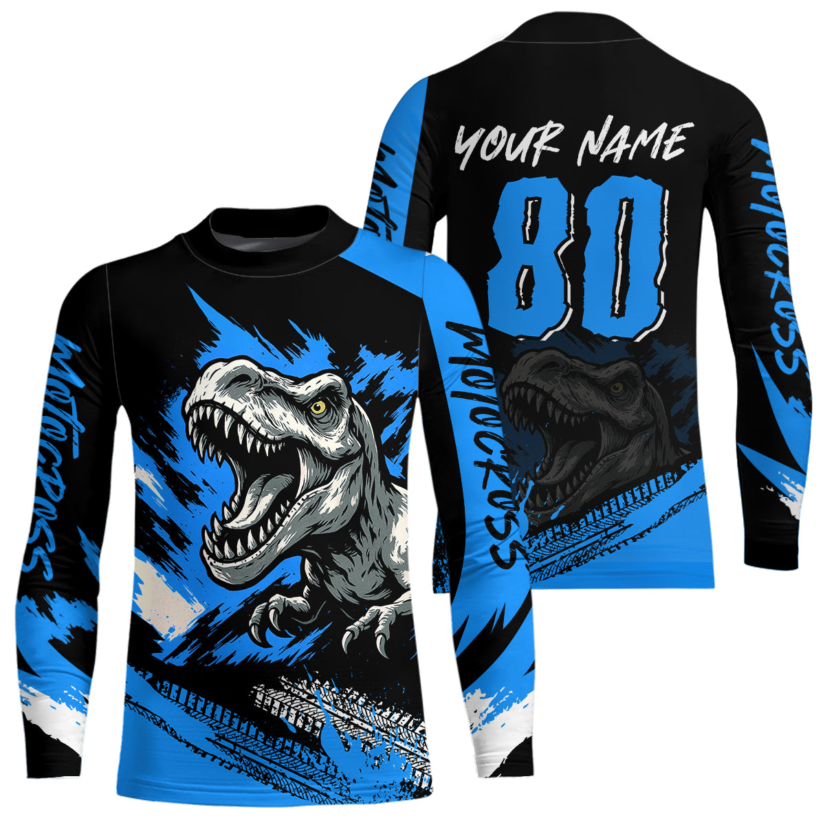 Blue Dinosaur Motocross Racing Jersey UPF30+ MX Racing Dirt Bike Jersey Kid Men Women DNT05