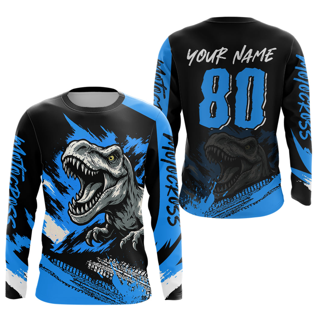 Blue Dinosaur Motocross Racing Jersey UPF30+ MX Racing Dirt Bike Jersey Kid Men Women DNT05