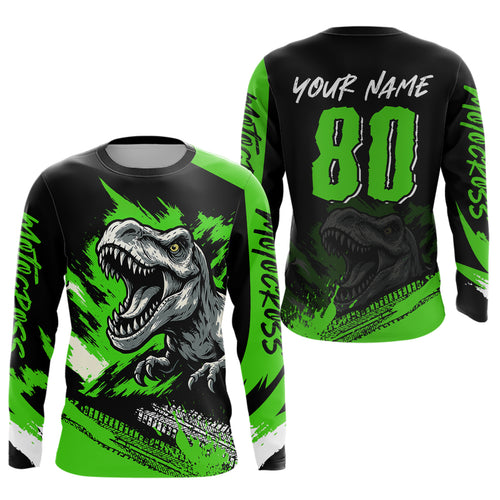 Green Dinosaur Motocross Racing Jersey UPF30+ MX Racing Dirt Bike Jersey Kid Men Women DNT05