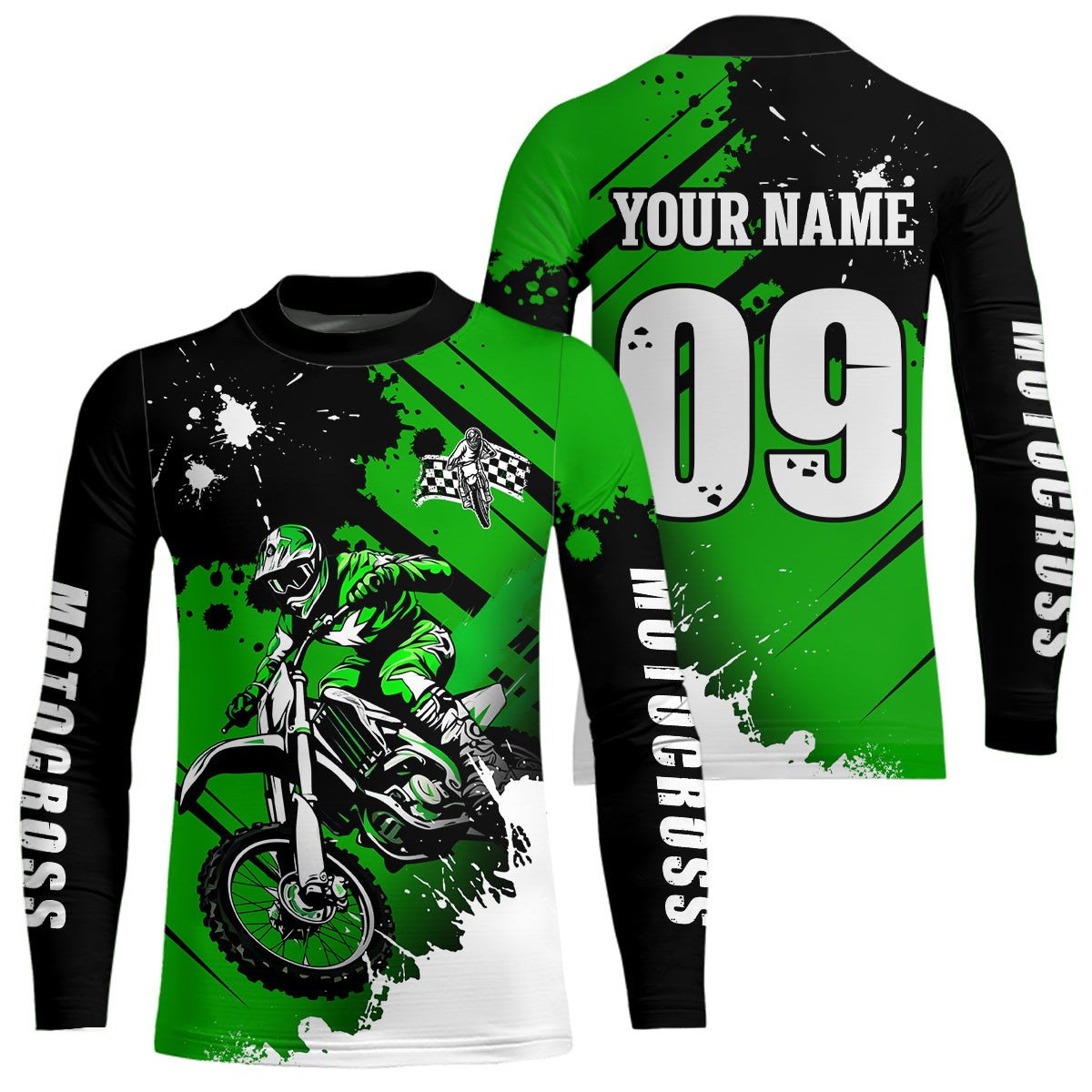 Personalized Green Dirt Bike Jersey Motocross Jersey Men Women Kid Upf30+Youth Racing Jersey DNT76