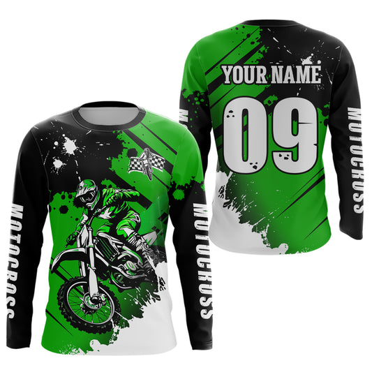 Personalized Green Dirt Bike Jersey Motocross Jersey Men Women Kid Upf30+Youth Racing Jersey DNT76
