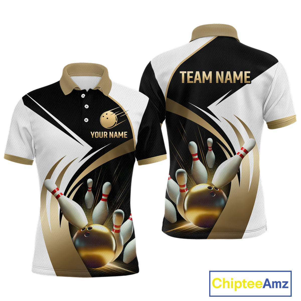 Gold Bowling Custom Men Bowling Shirt Polo & Quarter-Zip Bowling Team Jerseys HNT61