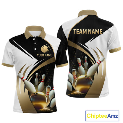Gold Bowling Custom Men Bowling Shirt Polo & Quarter-Zip Bowling Team Jerseys HNT61