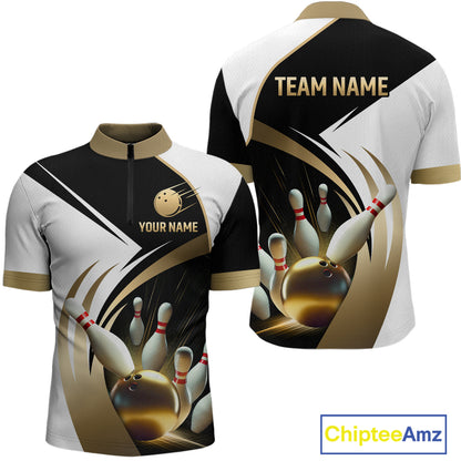 Gold Bowling Custom Men Bowling Shirt Polo & Quarter-Zip Bowling Team Jerseys HNT61